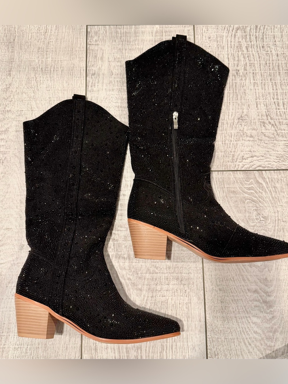 Dream Pairs Black Rhinestone Western Cowboy Boots 10